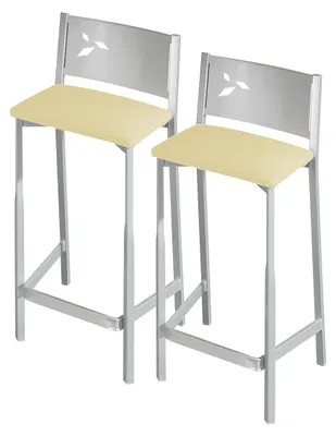 Image de ASTIMESA : Deux tabourets pour la cuisine, 60 cm, revêtus de similicuir, couleur beige