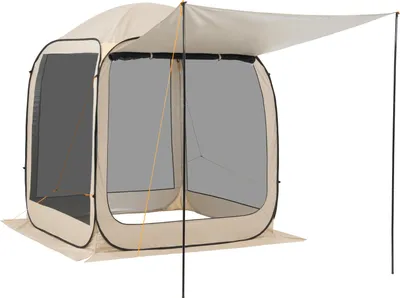Zdjęcie produktu dla Namiot kempingowy SucceBuy 182,88x182,88x219,4 cm, namiot typu pop-up z wysuwaną markizą, przenośny namiot dla 4-6 osób, z torbą transportową i ścianami bocznymi, idealny na patio i zajęcia na świeżym powietrzu, beżowy
