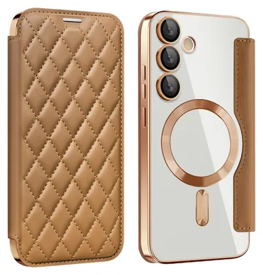 Image de Pour Samsung Galaxy S24 FE 360 degrés Full Body Magsafe RFID anti vol de données Housse en cuir synthétique Marron