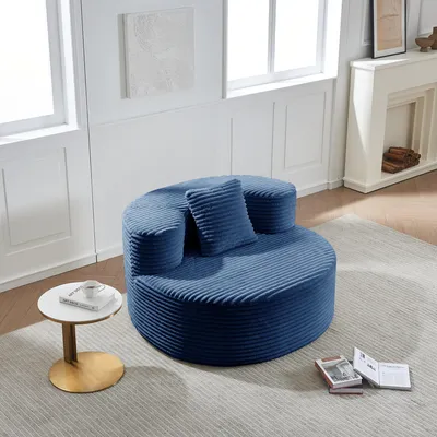 Immagine prodotto di Divano Moderno Modfu, Divano Relax In Flanella, Poltrona Lunga, Pouf Con Seduta E Cuscini Sfoderabili, Blu