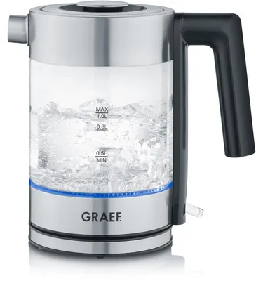 Zdjęcie produktu dla Graef WK300, 1 l, 2000 W, Czarny, Stal nierdzewna, Przezroczysty, Szkło, Wskaźnik poziomu wody, Zabezpieczenie przed przegrzaniem