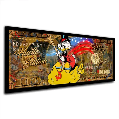 Produktbild von 100 Dollar Comic Pop Art Leinwandbild Wandbild Deko Kunst XL: 100x40x4cm