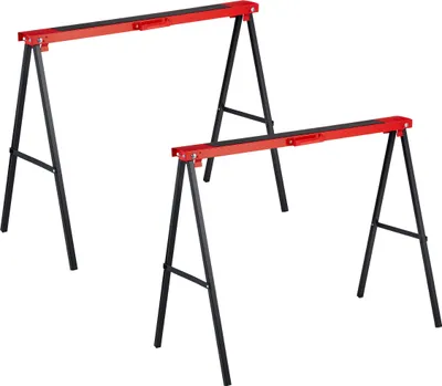 Image de Tréteau Relaxdays, lot de 2, pliable, 100 kg, H x l x P : 78 x 100 x 49 cm, tréteau polyvalent d'atelier, acier, rouge/noir