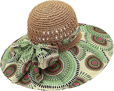 Produktbild von Faltbarer Strohhut mit Blumenschleife | Breite Krempe UV-Schutz Strandhut für Damen | Böhmischer Stil Floppy Sommer Reisehut, G