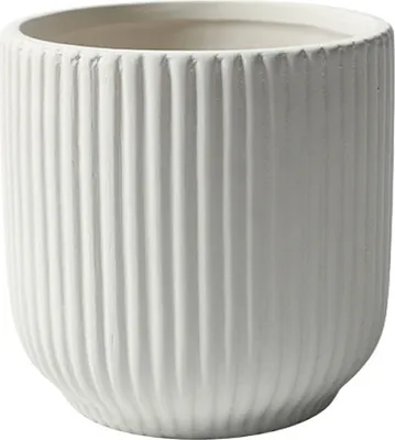 Image de Pot de fleurs rond en céramique cannelée avec trou de drainage, design moderne à rayures Intérieur Extérieur Pot de fleurs (Beige,14cm)