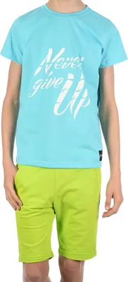Produktbild von BEZLIT Jungen Sommer Set T-Shirt NEVER GIVE UP und Stoff Shorts Türkis / Grün 104/110