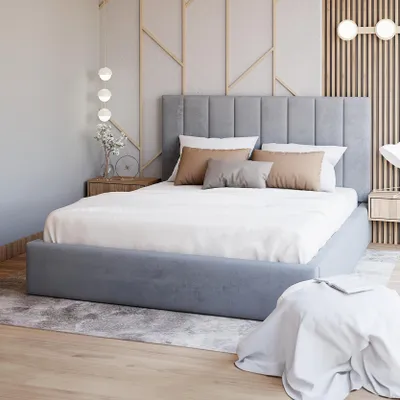 Produktbild von FDM Bett Kaja Trinity  140x200 cm Polsterbett mit Lattenrost aus Metall Bettkasten Stauraumbett Samt  grau