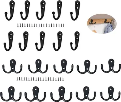 Produktbild von Kleiderhaken 20 Stück - 10 Doppelhaken und 10 Einzelhaken zum Schrauben, Haken Wand Metall Huthaken Mantelhaken, Gartenhaken Dekorativen Haken für Badezimmer Küche (Black)