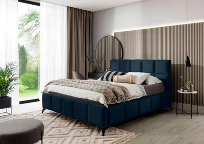Obrázok produktu pre Čalúnená posteľ 140x200 MENVORA - tmavo modrá