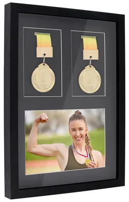 Medaillen-Display-Rahmen, 42x29,5 cm, Holz, Schwarz