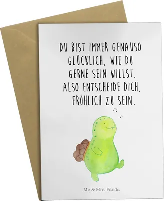 Produktbild von Mr. & Mrs. Panda Grußkarte Schildkröte Pfeifen - Weiß - Geschenk, Trennung, einladungskarten, Schildkröten, weihnachtskarten, Lebensfreude, hochzeitskarten, Klappkarte