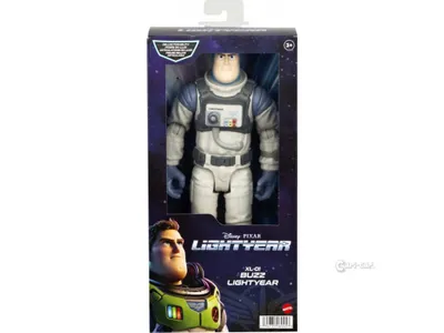 A toy figure of Buzz Lightyear in its packaging.