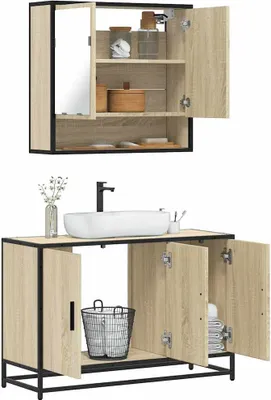 Produktbild von 2-tlg. Badmöbel-Set moderne - mit Stauraum - Sonoma-Eiche Holzwerkstoff - Badezimmer CC15985