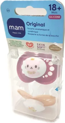 Obrázek produktu pro MAM, Original animals dudlík 18+ měsíců (2 kusy) náhodná barva - symetrický a anatomický silikonový dudlík - dudlík pro děti s přepravním a sterilizačním boxem