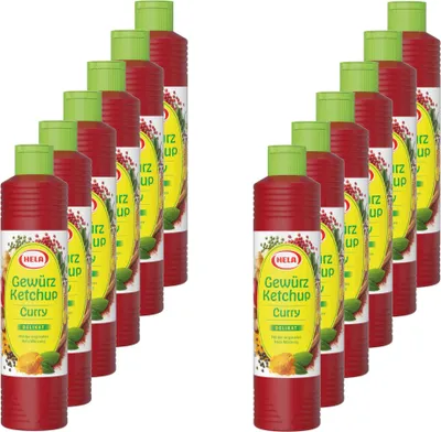 Produktbild von 12x 800 ml Hela Ketchup Curry delikat Gewürzketchup Flasche Ketchupflasche