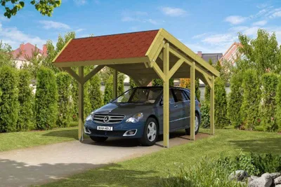 Produktbild von Einzelcarport SKAN HOLZ Harz inkl. Pfostenanker, schwarze Dachschindeln 321 x 560 cm kesseldruckimprägniert