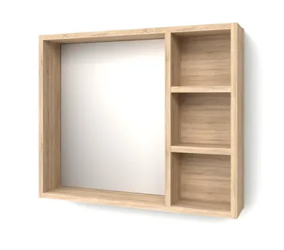 Produktbild von Badezimmerspiegel, Eiche Sonoma Badspiegel, Wandspiegel mit Ablagen. Spiegelschrank