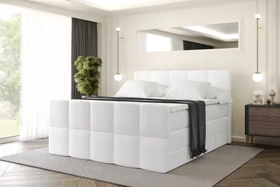 Produktbild von ALTDECOR Boxspringbett mit Matratze und Lattenrost, Topper, Polsterbett mit Bettkasten, Bett mit Stauraum H3- und H4- Matratze, Doppelbett, Springboxbett -LIRO-Z KING-140x200 - Weiß Kunstleder