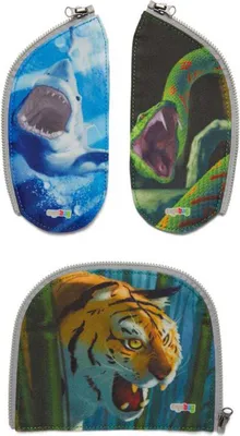 Produktbild von ergobag Zip-Tasche Schulranzen-Zubehör Zippies Set 3-teilig Gefährliche Tiere mehrfarbig