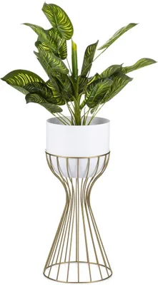 Produktbild von HowHomely Blumenständer LOFT 46cm - Stilvoller Metall-Pflanzenständer mit goldenem Gestell, ideal für Ihr Zuhause, schwarz