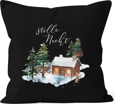 Produktbild von Weihnachts-Kissenbezug Stille Nacht Weihnachten Winter Schnee Christmas Autiga® schwarz 40cm x 40cm