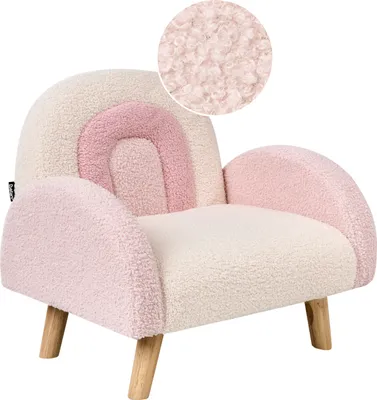 Produktbild von BELIANI Kindersessel Pastellrosa aus Bouclé Regenbogen Design Gepolstert Niedrige Sitzfläche Kinderzimmer