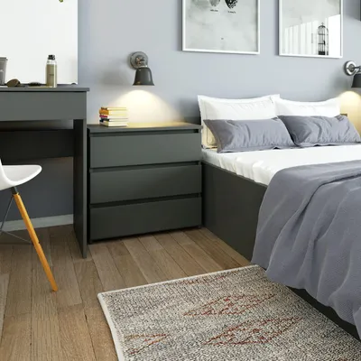 Image de Table de chevet de 60 cm avec 3 tiroirs, commode, table d'appoint, profondeur 35 cm