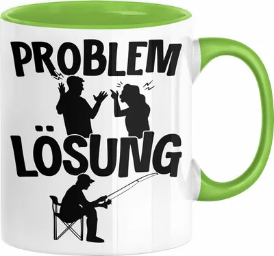 Produktbild von Angler Tasse Geschenk für Fischer Angler Männer Geschenkidee Problem und Lösung Angeln Spruch (Grün)