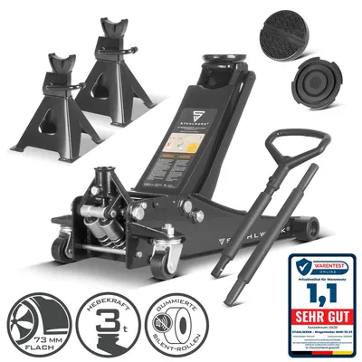Immagine prodotto di STAHLWERK Set di martinetti 3t per manovra auto SUV con 2 cavalletti per martinetti