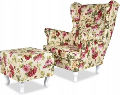 Produktbild von Family Meble Ohrensessel mit Hocker Print Relaxsessel Skandinavisch Bequemer Sessel Loungesessel Fernsehsessel Wohnzimmer Schlafzimmer Büro (ROSE 01)