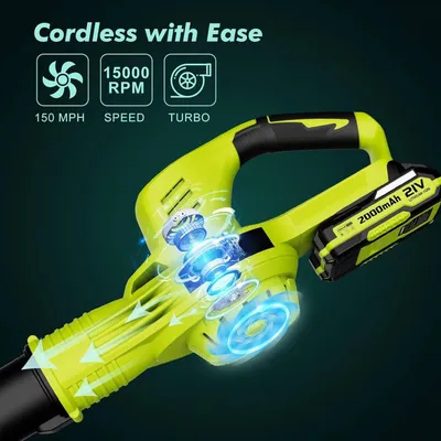 Immagine prodotto di Soffiatore a batteria - Soffiatore senza fili - Potenza: 3000W - Velocità massima: 150 MPH - 2 velocità - Spazzaneve