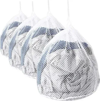 Obrázek produktu pro Sáček na prádlo se stahovací šňůrkou, 4 velikosti, bílá síťka na prádlo do pračky, podprsenky, dětské oblečení, 4 kusy