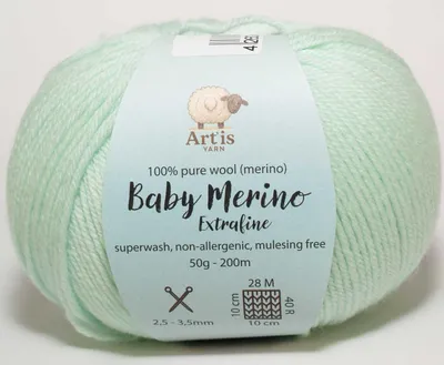 Obrázek produktu pro Baby Merino Extrafine Art'is Yarn 100 % vlna | Bez mulesingu & Superwash (50 g / 200 m) (18 vodově zelená)