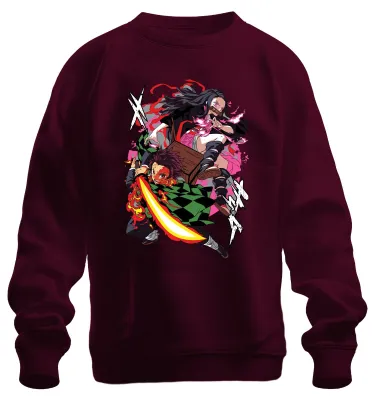 Produktbild von Kimetsu no Yaiba Tanjiro Nezuko Feuerklinge Anime Geschenk Sweatshirt Pullover, Burgundy, L