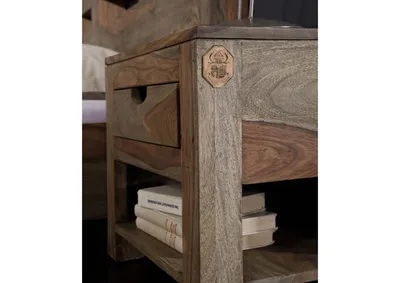 Produktbild von MASSIVMOEBEL24 Nachttisch Sheesham 50x35x45  grau geölt NATURE GREY #91