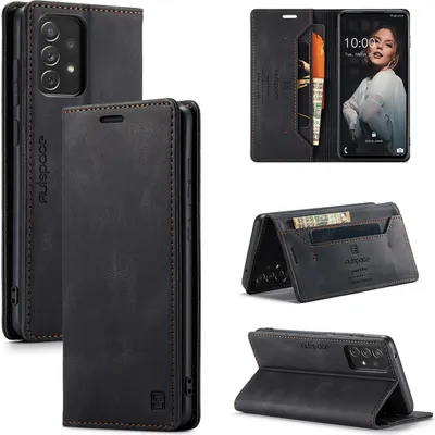 Produktbild von Samsung Galaxy A72 5G Brieftasche Hülle, Retro Kunstledertasche Stand Schutzhülle für Samsung Galaxy A72 5G Schwarz