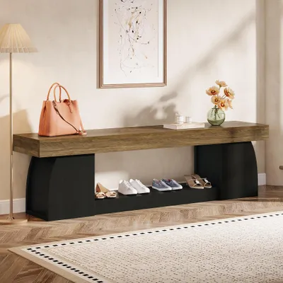 Produktbild von 160 cm lange Sitzbank für den Eingangsbereich, Schuhbank mit Stauraum, 2 stöckige Bank im Landhausstil , Bettbank mit stabilem Gestell
