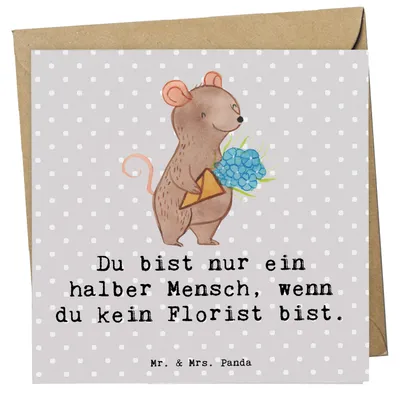 Produktbild von Mr. & Mrs. Panda Grußkarte Florist Herz - Grau Pastell - Geschenk, Ausbildung, anlasskarte, Lustig, Spruch, faltkarte, doppelkarte, Klappkarte, Blumenlanden