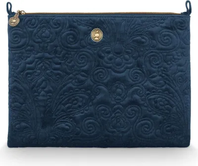 Produktbild von Pip Studio Charly Cosmetic Flat Pouch Large Velvet Quiltey Days Farbe Blue 30x1x22cm