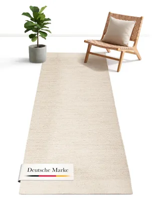 Produktbild von jaloom Wollteppich Lui Weiß Läufer 80x250 cm | Moderner Teppich für Wohnzimmer und Küche