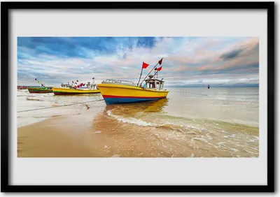 Produktbild von Bild 70x50 MDF-Rahmen Wandkunst Boot Strand Meer Landschaft
