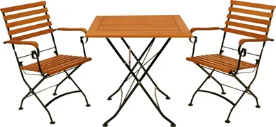 A bistro set with two chairs and a table, shown against a white background.