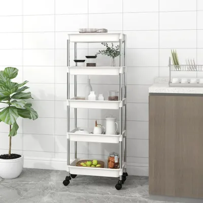 Produktbild von Küchenwagen 5 Etagen Weiß 42x29x128 cm Eisen und ABS , Servierwagen Design 2024