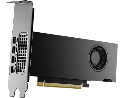 A close-up, studio shot of a graphics card against a white background.