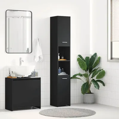 Obrázek produktu pro vidaXL Koupelnová skříňka černá 30x30x183,5 cm Dřevěný materiál