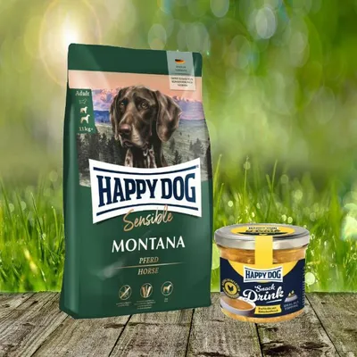 Produktbild von Happy Dog Supreme Montana 10 kg + Happy Dog Snack Drink mit Hähnchenfleisch *geschenkt*