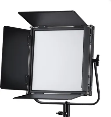 Productafbeelding van Walimex pro Soft LED Brightlight 520 Bi-Color, een vlakke LED-lamp met kleurtemperatuurregeling (3200-5600 K), inclusief lampstatief en accu's. Dit 40W videolamp is geschikt voor studio gebruik en is voorzien van een LCD-display