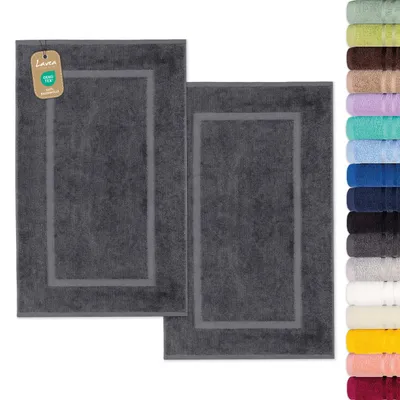 Produktbild von Lavea® 2er Set Badematte 50x80 cm, Badezimmerteppich 100% Baumwolle, 800 g/m², saugstark, waschbar, Badvorleger Bad, Dusche, WC – Elena - Anthrazit