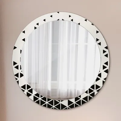 Produktbild von Ø80cm Spiegel - Glasrahmen mit Aufdruck - Wandspiegel Schlafzimmer - Abstrakt geometrisch