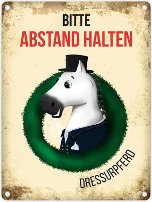 Produktbild von Metallschild mit weißes Pferde Motiv und Spruch: Bitte Abstand halten -